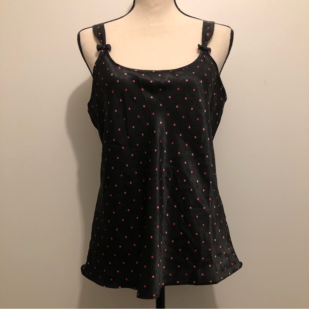 Mercer &  Madison camisole polka dot black and pink adjustable straps SZ L